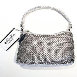 New Metallic Silver handbag Chain Mail Link Bagette mini Leather Whiting & Davis